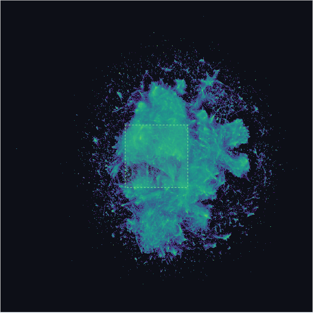 A selection box drawn around a dense cluster in the ten-million-document cloud.